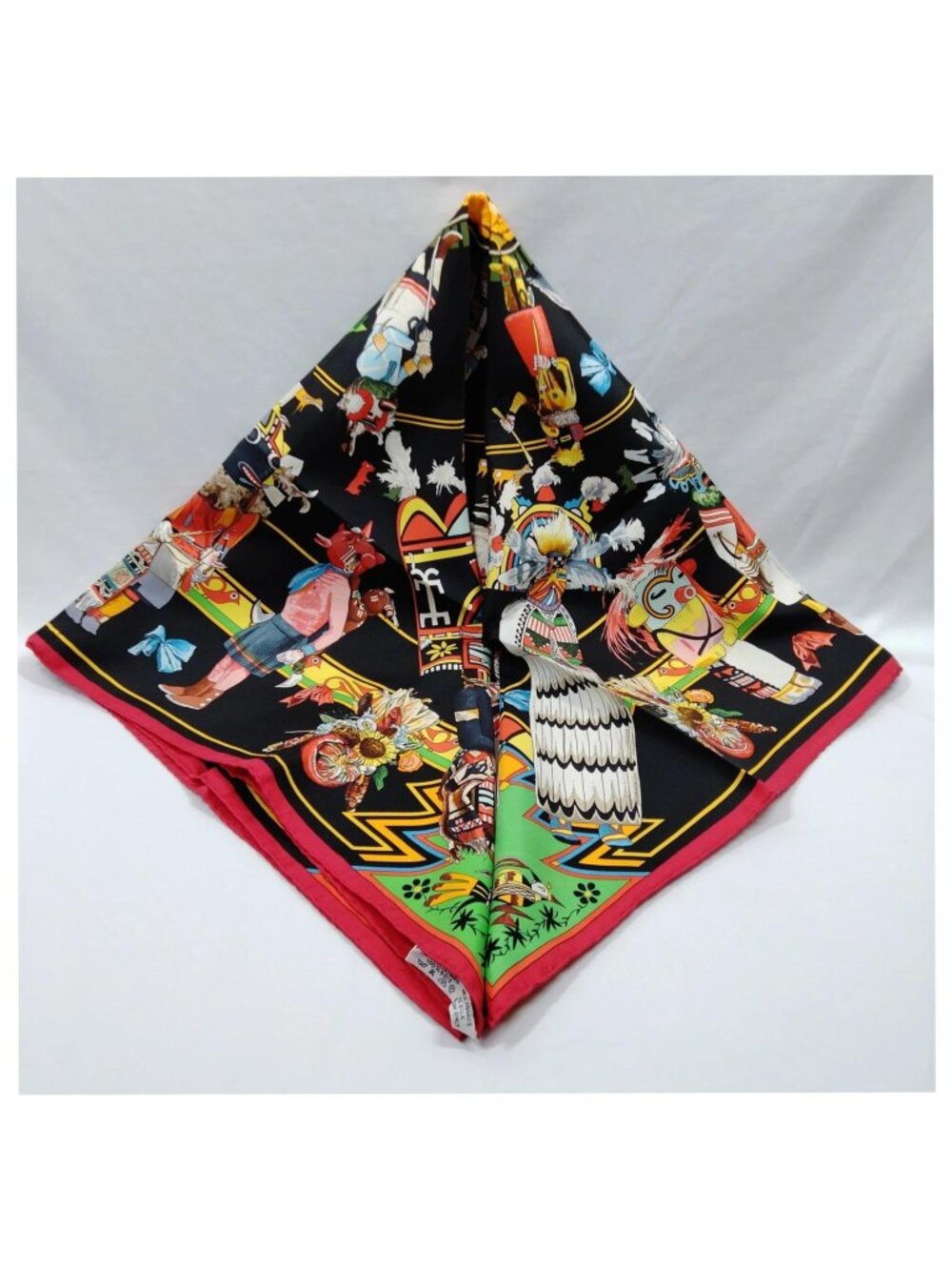 Authentic Hermès Kachinas Carré 90 Silk Scarf Black Multicolor - Picture 3 of 10
